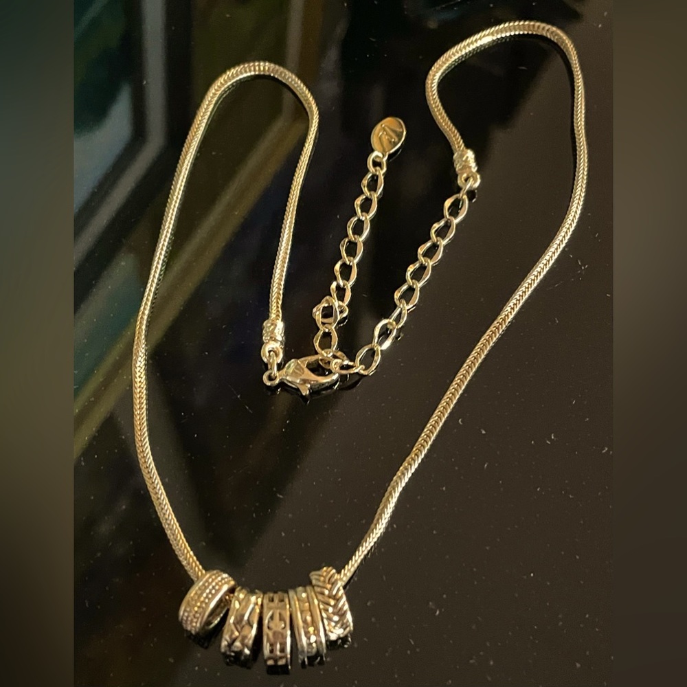 3 for $30 Gold Tone Chain Necklace with 5 Gold Tone Oval Textured Slides Signed - Picture 3 of 6